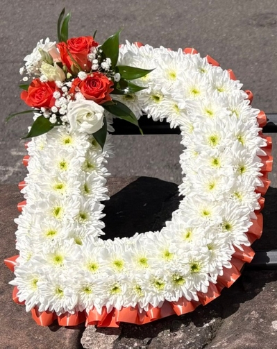 Ribbon Edge White Chrysanthemums Letters